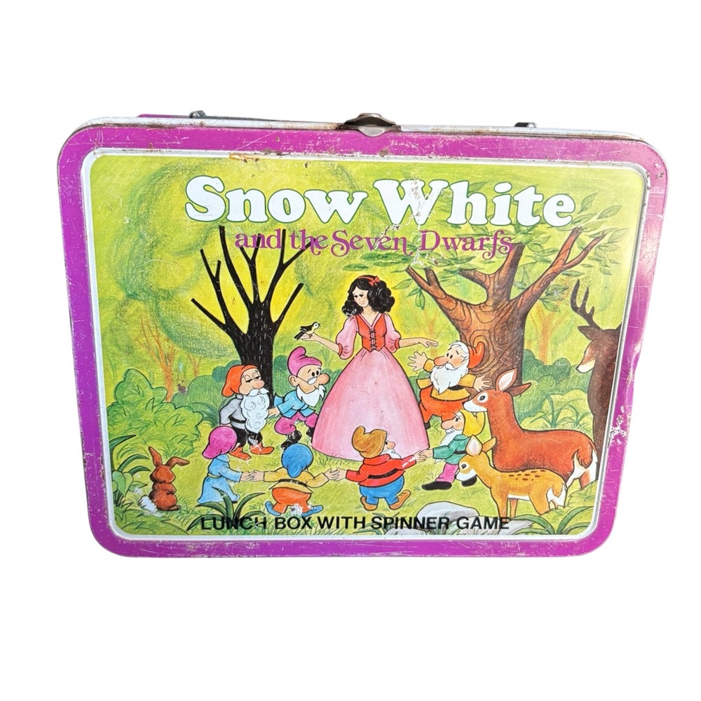Snow White Seven Dwarfs Lunchbox 1970s Aladdin Tin Metal Spinner Game Disney VTG